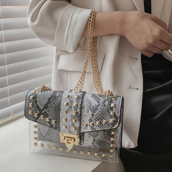 evening bags high-quality personalized shoulder bag 2021 summer fashion rivet transparent women's designer all-match chain messenger