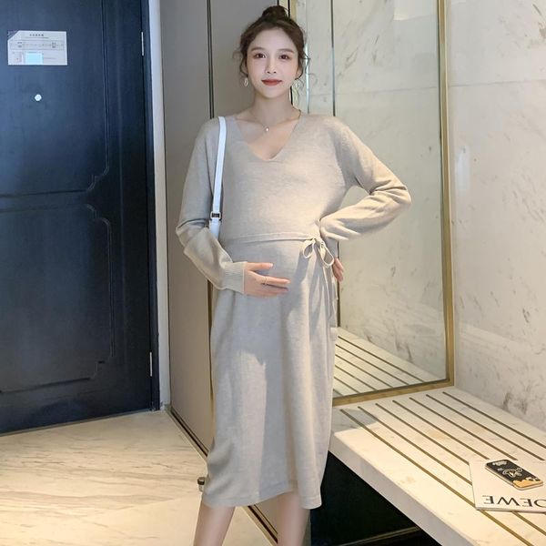 maternity dresses 1611# autumn winter thick knitted dress v neck ties waist straight loose clothes for pregnant women pregnancy, White
maternity dresses 1611# autumn winter thick knitted dress v neck ties waist straight loose clothes for pregnant women pregnancy, White