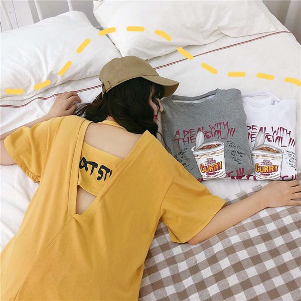 women's t-shirt t shirt hoodie super fire cec short sleeve classic girl's smart niche korean loose medium length open back clothes, White
women's t-shirt t shirt hoodie super fire cec short sleeve classic girl's smart niche korean loose medium length open back clothes, White