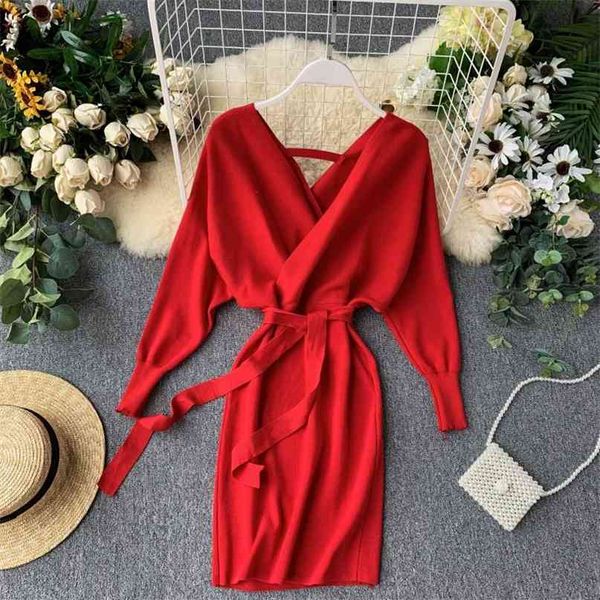 autumn and winter knitted dresses women korean v-collar long bat sleeve sweater package hip vestidos j551 210527, Black;gray
autumn and winter knitted dresses women korean v-collar long bat sleeve sweater package hip vestidos j551 210527, Black;gray