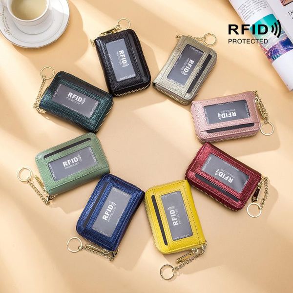 card holders 8 color fashion organ zipper genuine leather holder small coin purse key ring rfid id business storage bags, Brown;gray
card holders 8 color fashion organ zipper genuine leather holder small coin purse key ring rfid id business storage bags, Brown;gray