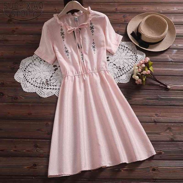 striped embroidered short sleeve summer women bow a line blue and orange ruffled dress 4162 50 210417, Black;gray
striped embroidered short sleeve summer women bow a line blue and orange ruffled dress 4162 50 210417, Black;gray