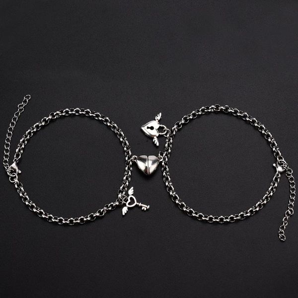 link, chain 2021 couple bracelet stainless steel simple heart-shaped magnet lock key male and female bracelets a pair of love gifts, Black
link, chain 2021 couple bracelet stainless steel simple heart-shaped magnet lock key male and female bracelets a pair of love gifts, Black