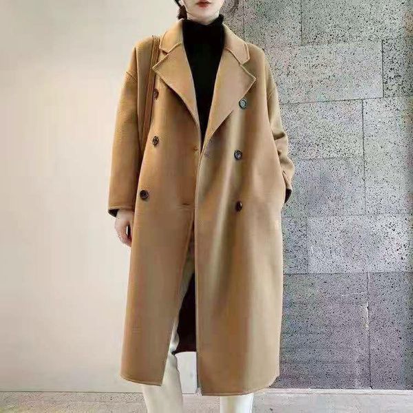 women's wool & blends black double-sided cashmere coat autumn and winter 2021 medium long double row button suit camel 10
women's wool & blends black double-sided cashmere coat autumn and winter 2021 medium long double row button suit camel 10