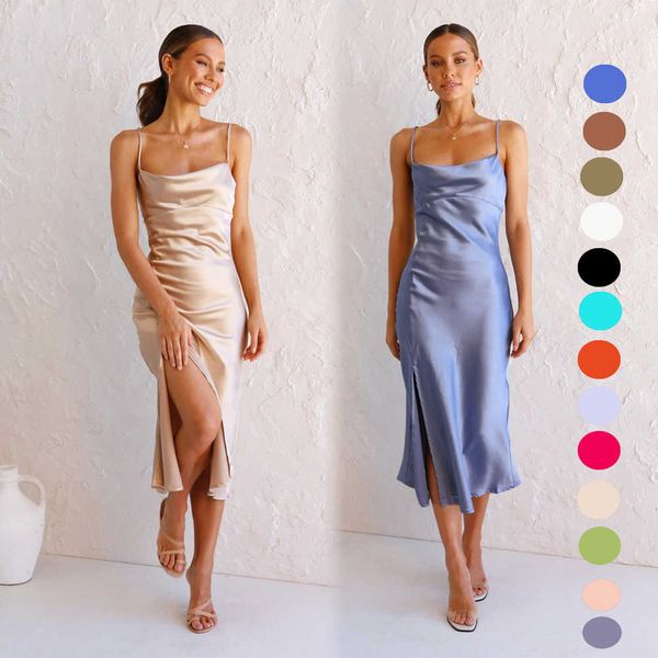 satin summer dress drawstring spaghetti straps slit long dresses for women party vestidos y1006, Black;gray
satin summer dress drawstring spaghetti straps slit long dresses for women party vestidos y1006, Black;gray