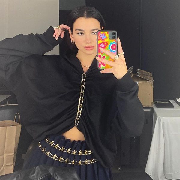 women's hoodies & sweatshirts hooded long sleeve front metal chain black pleated loose pullover hip hop top
women's hoodies & sweatshirts hooded long sleeve front metal chain black pleated loose pullover hip hop top