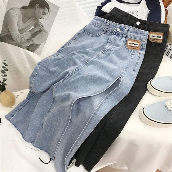 fashion denim summer womens skirts high waist side slit jean mid calf female solid color casual a line bottoms, Black
fashion denim summer womens skirts high waist side slit jean mid calf female solid color casual a line bottoms, Black