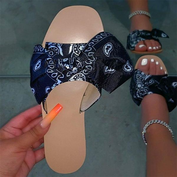 women print knot slippers 2021 fashion flat summer woman bowtie slide big size ladies comfort footwear female indoor shoes, Black 
women print knot slippers 2021 fashion flat summer woman bowtie slide big size ladies comfort footwear female indoor shoes, Black
