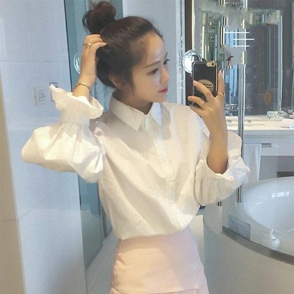women's blouses & shirts spring autumn style shirt turn-down collar button solid color lantern sleeve korean elegant sp1031, White
women's blouses & shirts spring autumn style shirt turn-down collar button solid color lantern sleeve korean elegant sp1031, White