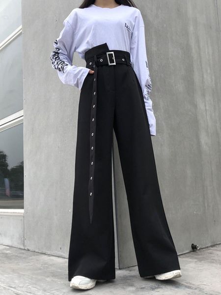 women's pants & capris women dresses straight 2021 punk gothic trouser street loose wide leg casual female student belt, Black;white
women's pants & capris women dresses straight 2021 punk gothic trouser street loose wide leg casual female student belt, Black;white