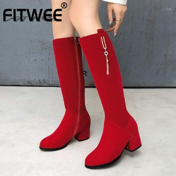 boots fitwee women knee high flock metal decoration zipper shoes thick heel pointed toe warm fashion footwear size 32-431, Black
boots fitwee women knee high flock metal decoration zipper shoes thick heel pointed toe warm fashion footwear size 32-431, Black