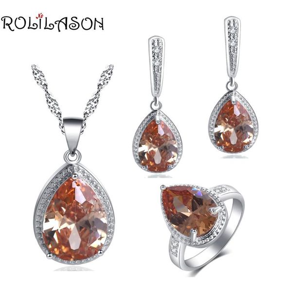 earrings & necklace rolilason champagne zircon for women office style set water drop design rings jewelry sets js740, Silver
earrings & necklace rolilason champagne zircon for women office style set water drop design rings jewelry sets js740, Silver