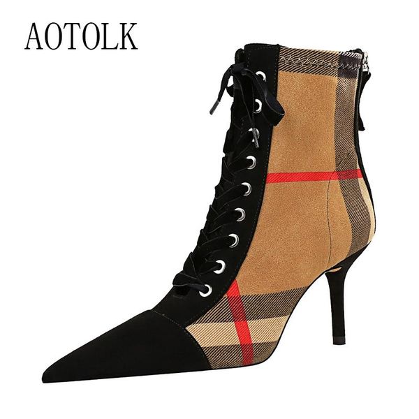 boots women thin heel female winter pointed toe short flock lace up ankle canvas warm shoes fashion footwear large, Black 
boots women thin heel female winter pointed toe short flock lace up ankle canvas warm shoes fashion footwear large, Black