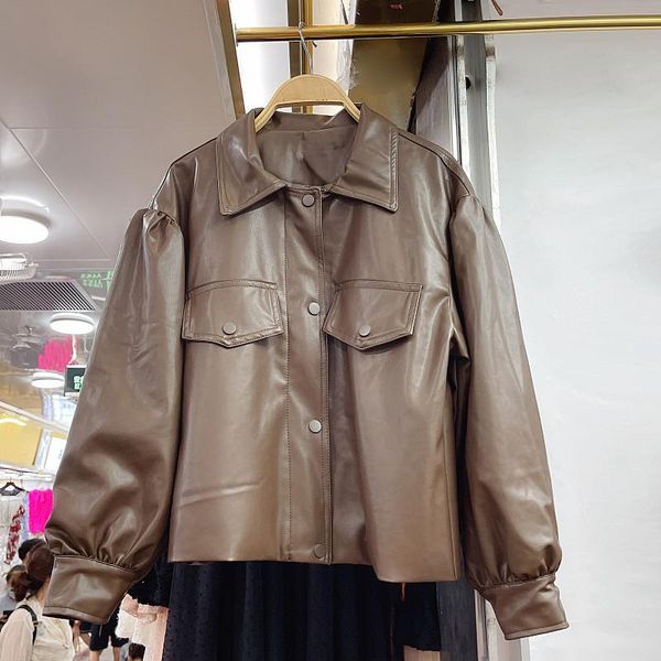women's leather & faux 2021 autumn women lapel lantern sleeve pu jacket korean loose casual punk biker female short coat streetwear, Black
women's leather & faux 2021 autumn women lapel lantern sleeve pu jacket korean loose casual punk biker female short coat streetwear, Black