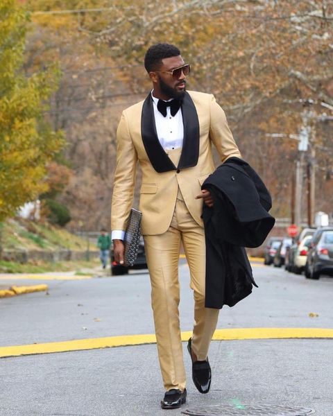 men's suits & blazers (jacket+pants+vest) gold with black satin shawl lapel luxury tuxedo wedding man suit 3 piece formal blazer custom, White;black
men's suits & blazers (jacket+pants+vest) gold with black satin shawl lapel luxury tuxedo wedding man suit 3 piece formal blazer custom, White;black