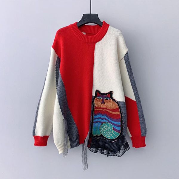 women's sweaters sweater female knitting cartoon long sleeve pullover, White;black
women's sweaters sweater female knitting cartoon long sleeve pullover, White;black
