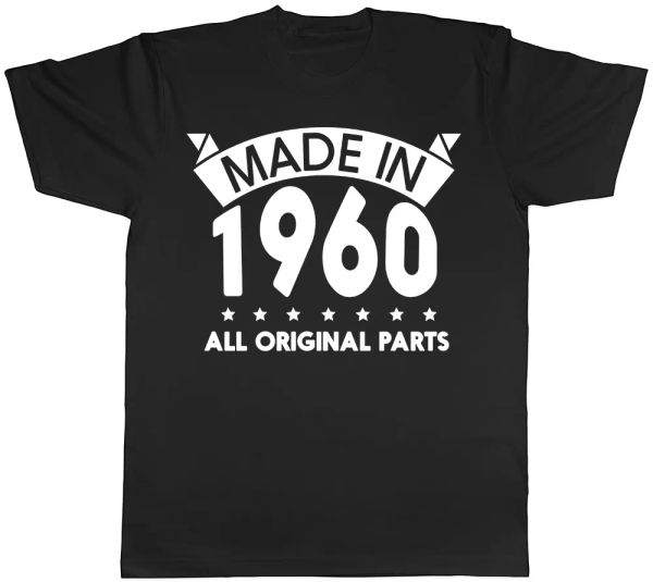 made in 1960 all original parts birthday mens short sleeve t-shirt, White;black
made in 1960 all original parts birthday mens short sleeve t-shirt, White;black