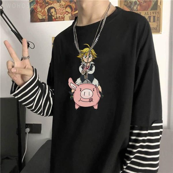 men's t-shirts anime the seven deadly sins long sleeve men tshirt funny cartoon hawk and meliodas summer fake two pieces stripes t-shir, White;black
men's t-shirts anime the seven deadly sins long sleeve men tshirt funny cartoon hawk and meliodas summer fake two pieces stripes t-shir, White;black
