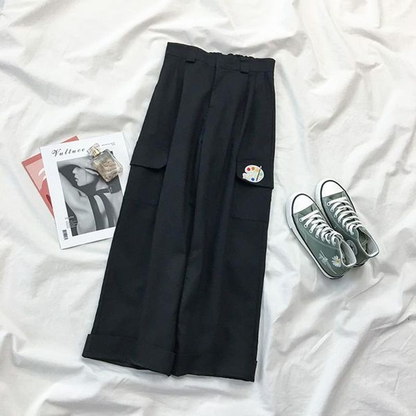 women's pants & capris streetwear khaki cargo women korean fashion casual black wide leg trousers for female oversize, Black;white
women's pants & capris streetwear khaki cargo women korean fashion casual black wide leg trousers for female oversize, Black;white