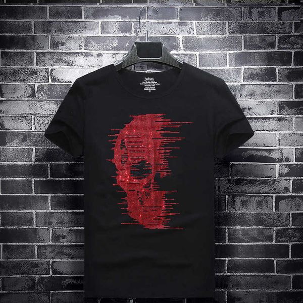 fashion t shirt skull 2021 summer men's brand diamond short sleeve round neck half social guy, White;black
fashion t shirt skull 2021 summer men's brand diamond short sleeve round neck half social guy, White;black
