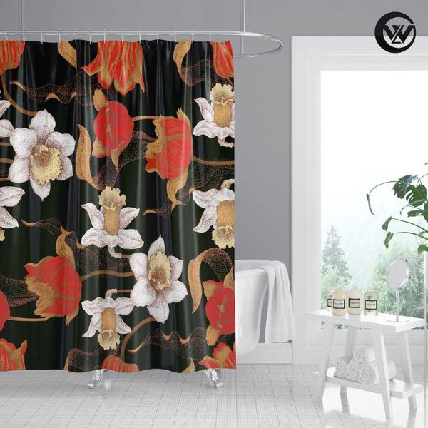 shower curtains mildew resistant printed gold red flower polyester home curtain liner, washable black vintage el curtain/
shower curtains mildew resistant printed gold red flower polyester home curtain liner, washable black vintage el curtain/