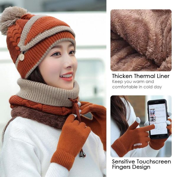 women winter neck warm scarf set hat knit touch screen mittens suit cycling caps & masks, Black
women winter neck warm scarf set hat knit touch screen mittens suit cycling caps & masks, Black
