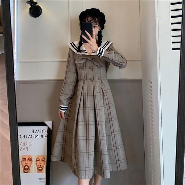 high waist slimming navy collar retro plaid long sleeve dress female spring korean mid-length dresses college style casual, Black;gray
high waist slimming navy collar retro plaid long sleeve dress female spring korean mid-length dresses college style casual, Black;gray