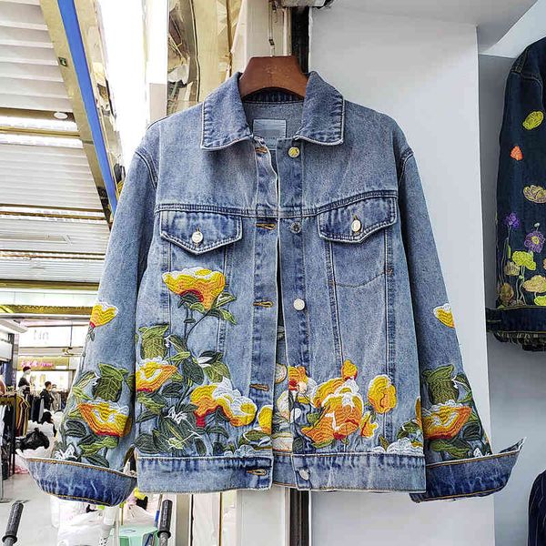 women's jackets female floral-embroidered jean jacket, short female jacket harajuku loose long sleeve, women's coat bas0, Black;brown
women's jackets female floral-embroidered jean jacket, short female jacket harajuku loose long sleeve, women's coat bas0, Black;brown