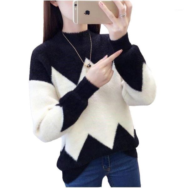 women's sweaters imitation mink velvet female autumn winter loose half high neck knit pullover long-sleeved bottoming shirt woman, White;black
women's sweaters imitation mink velvet female autumn winter loose half high neck knit pullover long-sleeved bottoming shirt woman, White;black