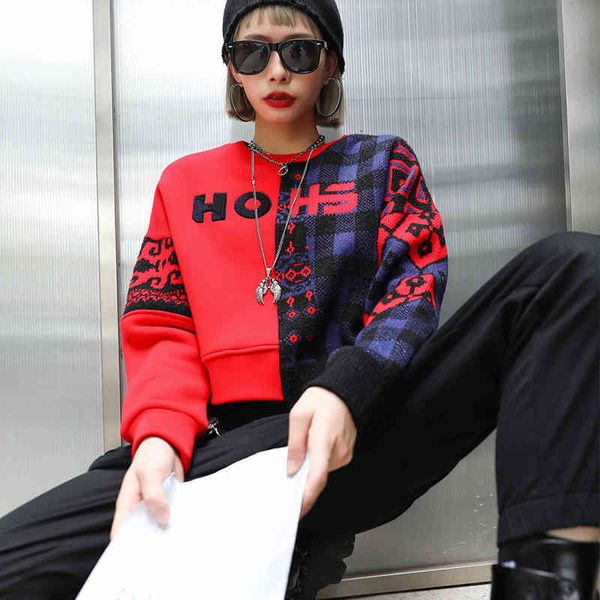 women's hoodies & sweatshirts tuogu chao brand women's clothing autumn and winter european printing irregular splicing knitted sle, Black
women's hoodies & sweatshirts tuogu chao brand women's clothing autumn and winter european printing irregular splicing knitted sle, Black