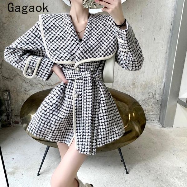 women's wool & blends gagaok women short 2021 spring autumn vintage plaid turn-down collar full slim blend loose korean fashion chic co, Black
women's wool & blends gagaok women short 2021 spring autumn vintage plaid turn-down collar full slim blend loose korean fashion chic co, Black