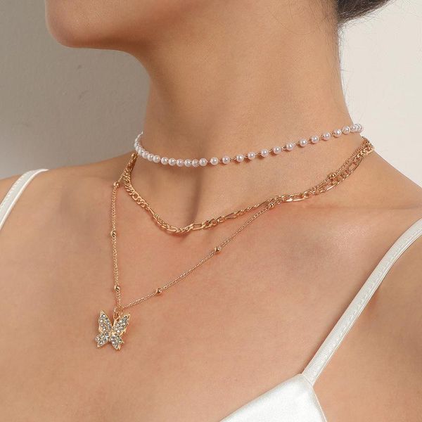 pendant necklaces vintage boho multilayer pearl choker rhinestones butterfly chain necklace for women party fashion jewelry gift, Silver
pendant necklaces vintage boho multilayer pearl choker rhinestones butterfly chain necklace for women party fashion jewelry gift, Silver