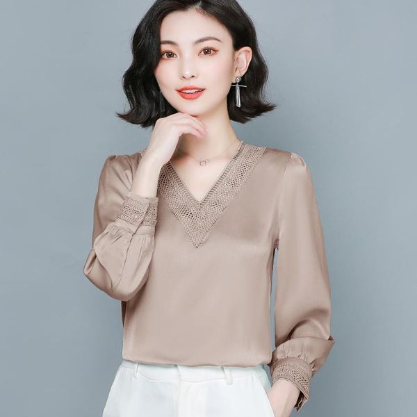 women's blouses & shirts korean heavyweight silk women shirt woman satin blouse long sleeve embroidery v-neck, White
women's blouses & shirts korean heavyweight silk women shirt woman satin blouse long sleeve embroidery v-neck, White