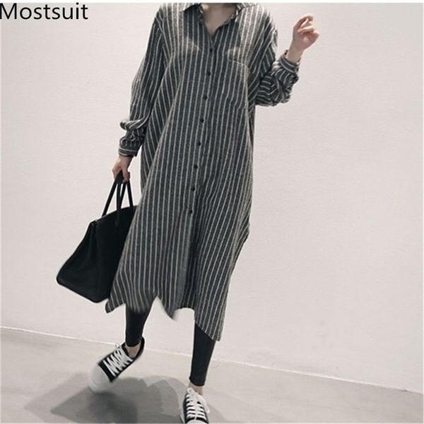 autumn korean striped long shirt dress women sleeve turn-down collar single-breasted casual straight dresses vestidos 210513, Black;gray
autumn korean striped long shirt dress women sleeve turn-down collar single-breasted casual straight dresses vestidos 210513, Black;gray