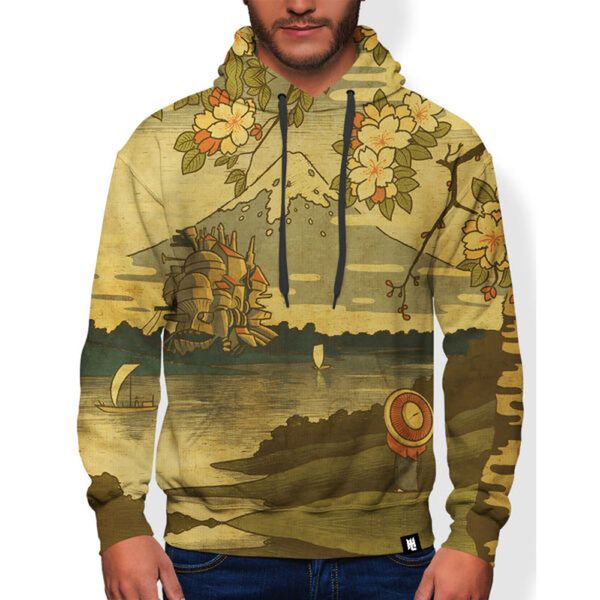 landscape design pattern men s 3d printing hoodie visual impact party punk gothic round neck american sweatshirt hoodie, Black