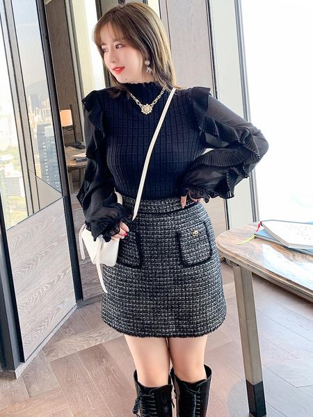 blended tweed symmetrical pocket high waist a women's t-shirt winter plus sizes large size quality two piece pants, White
blended tweed symmetrical pocket high waist a women's t-shirt winter plus sizes large size quality two piece pants, White