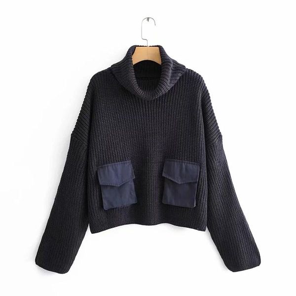 women's sweaters lazy wind loose head high collar women knit sweater pure black double pockets lady fashion casual woman clothes, White;black
women's sweaters lazy wind loose head high collar women knit sweater pure black double pockets lady fashion casual woman clothes, White;black