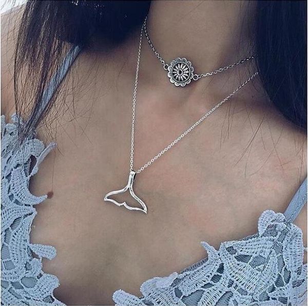 chokers vintage fashion personality beauty fish tail flower necklaces silver color double chain necklace women dress accessories, Golden;silver
chokers vintage fashion personality beauty fish tail flower necklaces silver color double chain necklace women dress accessories, Golden;silver