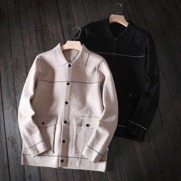 men's sweaters blends wool men sweater cardigan single-breasted lapel pockets outerwear spring autumn knitting jacket korean style soli, White;black
men's sweaters blends wool men sweater cardigan single-breasted lapel pockets outerwear spring autumn knitting jacket korean style soli, White;black