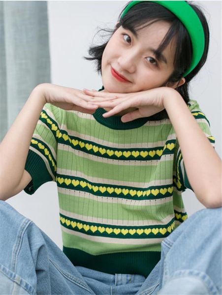 makuluya thin sweet cute avocado women sweater green heart shaped embroidered pattern short sleeve knitted hollow out sweaters pullover, White;black