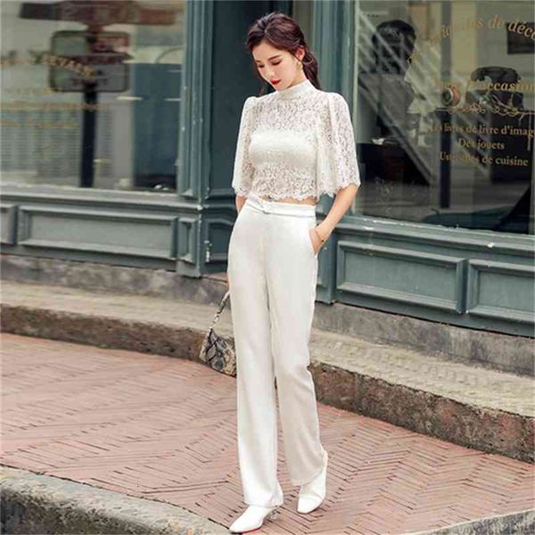 women's two piece pants fashion autumn formal women 2 set lace bow tie half sleeve blouse + white ol high waist wide leg pant suit
women's two piece pants fashion autumn formal women 2 set lace bow tie half sleeve blouse + white ol high waist wide leg pant suit