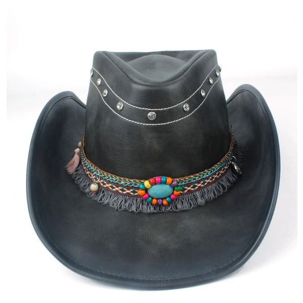 cloches men women western cowboy leather hat with tassel ribbon winter wide brim size 58-59cm black, Blue;gray
cloches men women western cowboy leather hat with tassel ribbon winter wide brim size 58-59cm black, Blue;gray