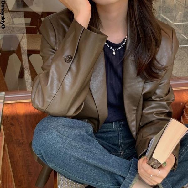 women's leather & faux black oversized blazer women long sleeve soft pu jacket coat fashion autumn 2021 drop
women's leather & faux black oversized blazer women long sleeve soft pu jacket coat fashion autumn 2021 drop