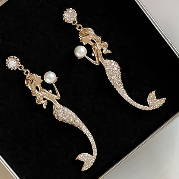 cute rhinestone cartoon mermaid crystal fishtail pearl eardrop earrings for women ear studs with long pendant, Golden
cute rhinestone cartoon mermaid crystal fishtail pearl eardrop earrings for women ear studs with long pendant, Golden