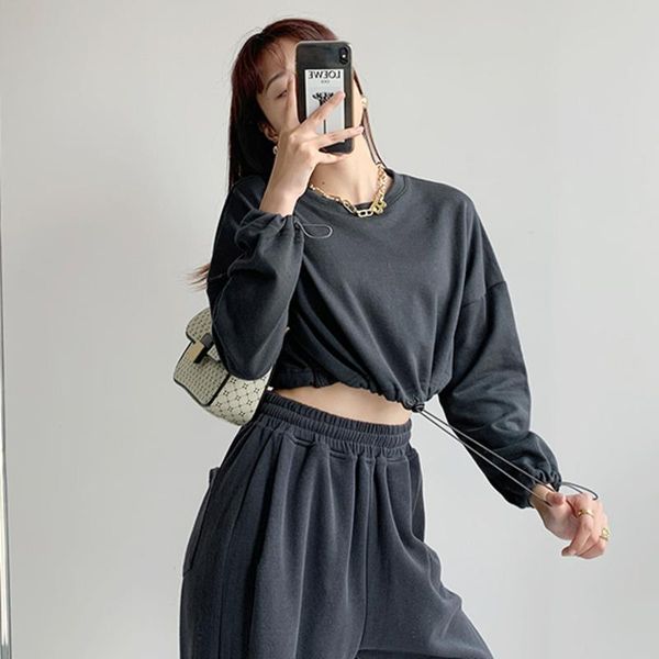 women's hoodies & sweatshirts europeshort drawstring waist navel long sleeve casual loose simple basic sweatshirt trend u6mx, Black
women's hoodies & sweatshirts europeshort drawstring waist navel long sleeve casual loose simple basic sweatshirt trend u6mx, Black