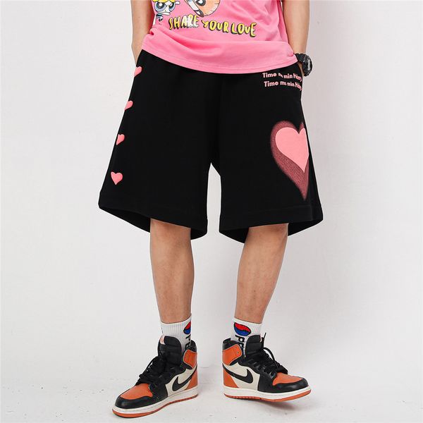 fashionable shorts color contrast love printing casual pants men's summer lazy style street brand loose straight capris, White;black
fashionable shorts color contrast love printing casual pants men's summer lazy style street brand loose straight capris, White;black