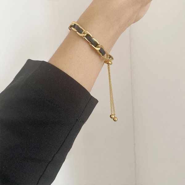 link, chain classic black imitation leather metal tassel bracelets for woman korean fashion jewelry hip hop girl's bracelet wholesale
link, chain classic black imitation leather metal tassel bracelets for woman korean fashion jewelry hip hop girl's bracelet wholesale