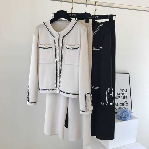 autumn korean color block round neck double pocket knit cardigan + loose wide leg pants two-piece pants set women 210929, White
autumn korean color block round neck double pocket knit cardigan + loose wide leg pants two-piece pants set women 210929, White