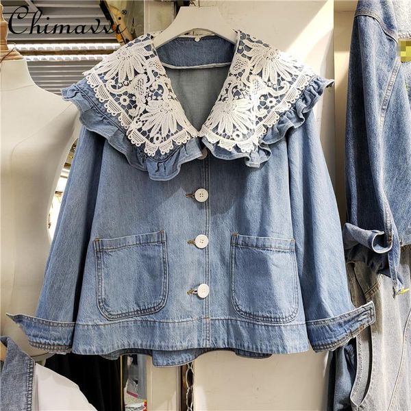 women's jackets 2021 autumn fashion detachable hollow crocheted embroidered jeans coat ladies doll collar long sleeve denim jacket, Black;brown
women's jackets 2021 autumn fashion detachable hollow crocheted embroidered jeans coat ladies doll collar long sleeve denim jacket, Black;brown