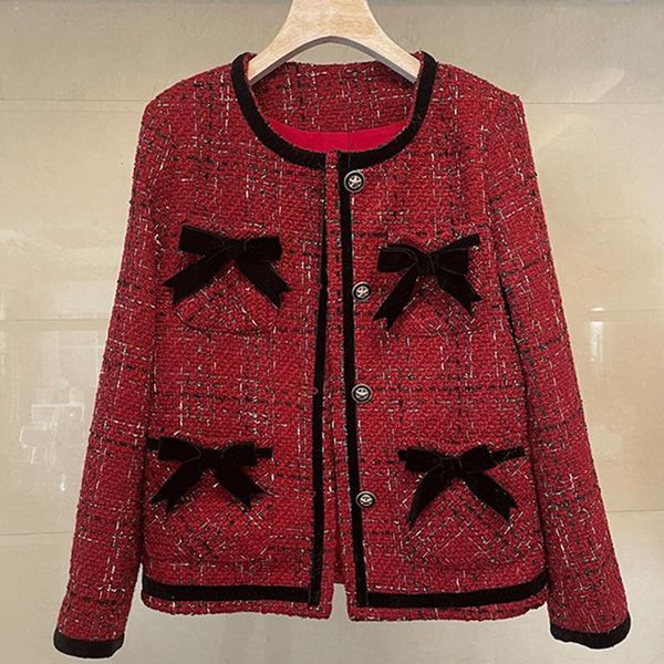 women's jackets runway designer tweed woolen jacket women bow o-neck long sleeve single breasted coat french vintage autumn winter, Black;brown
women's jackets runway designer tweed woolen jacket women bow o-neck long sleeve single breasted coat french vintage autumn winter, Black;brown